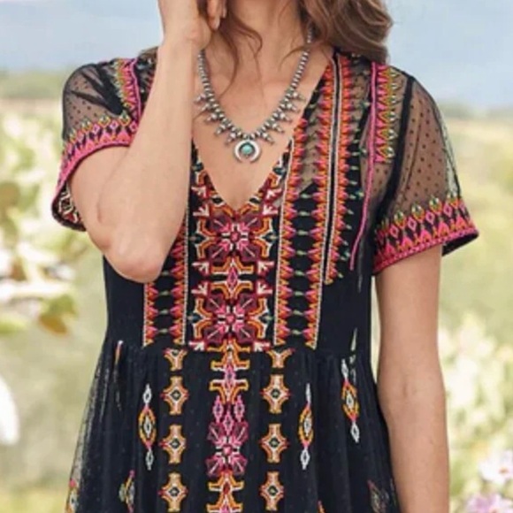 Sundance Dreamy Destinations Black Swiss Dot Embroidered Maxi Boho Dress — XL - Picture 2 of 14